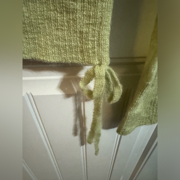 Moth Anthropologie Green Mohair/Wool Blend Cardigan w/ Jewel Flower Buttons - Picture 5 of 7